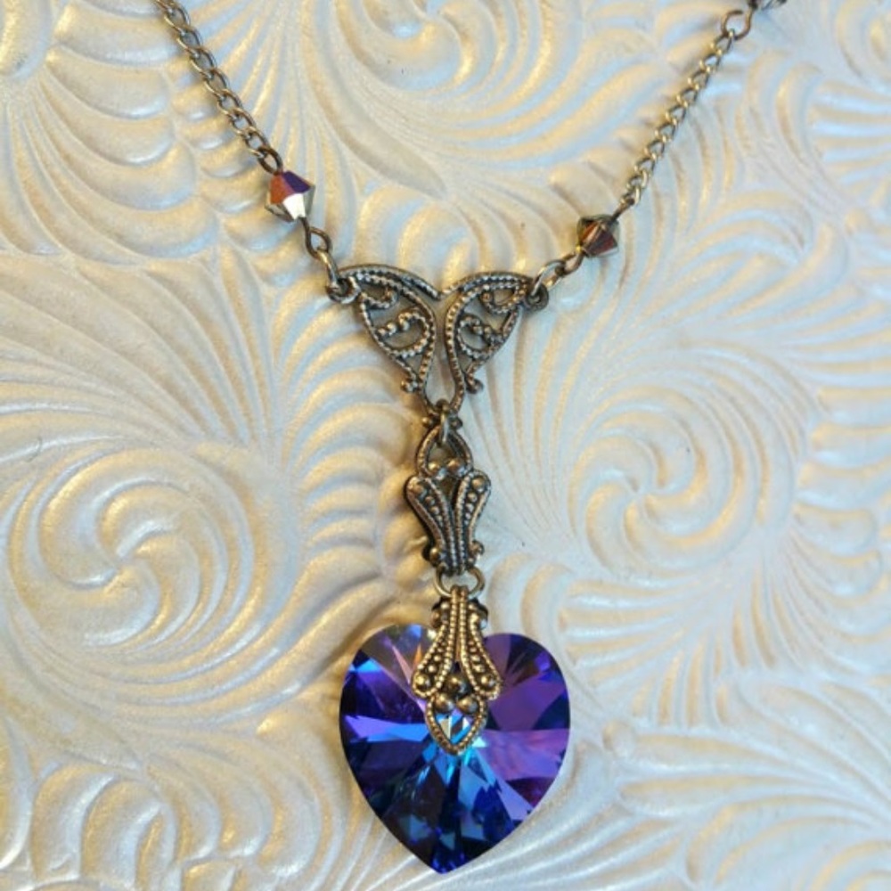 Genuine Helitrope Swarovski Crystal Heart Necklace
